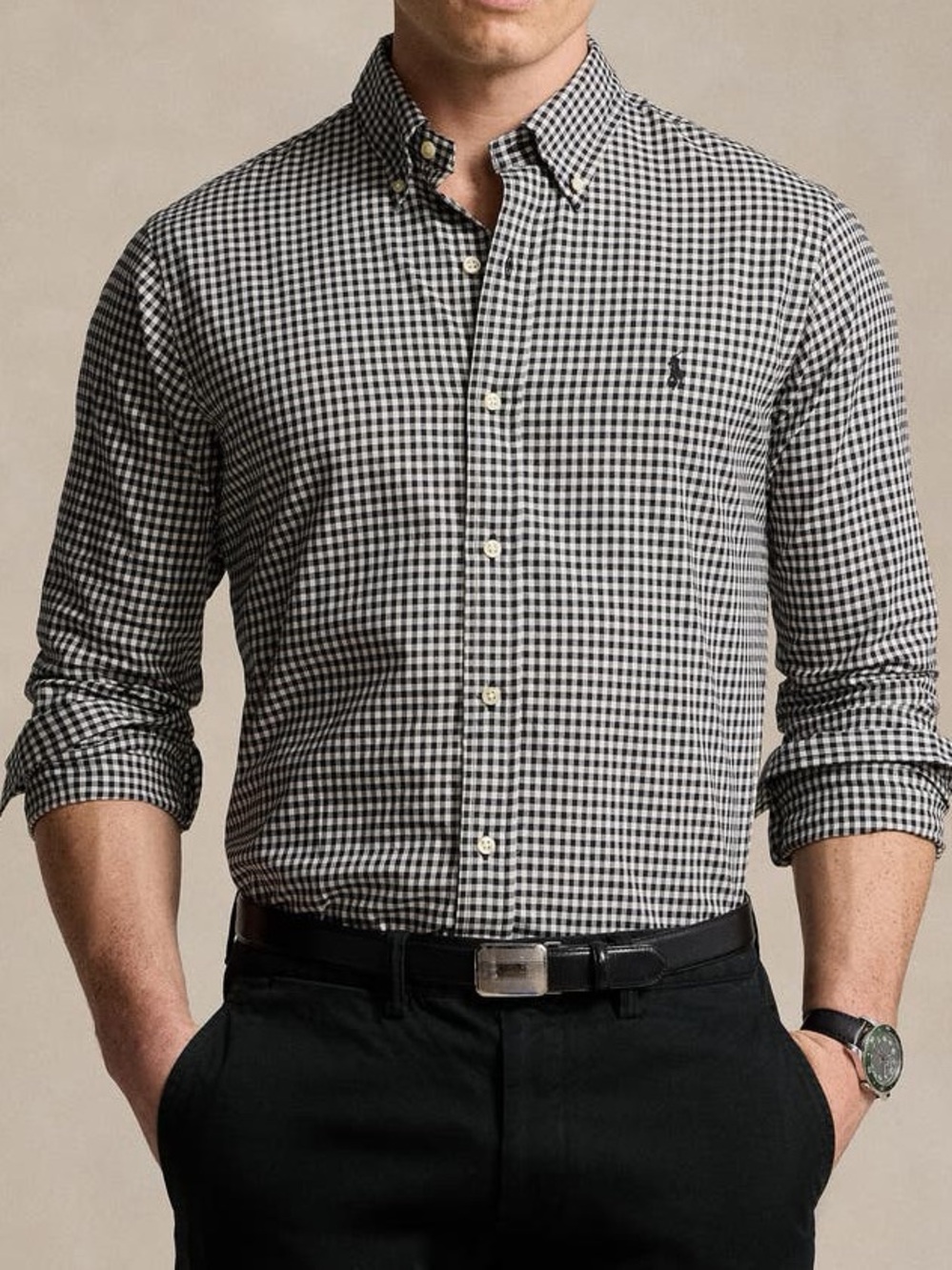 🆕 NWT Ralph Lauren Black & White Gingham Print Button-Down Shirt 100% Cotton